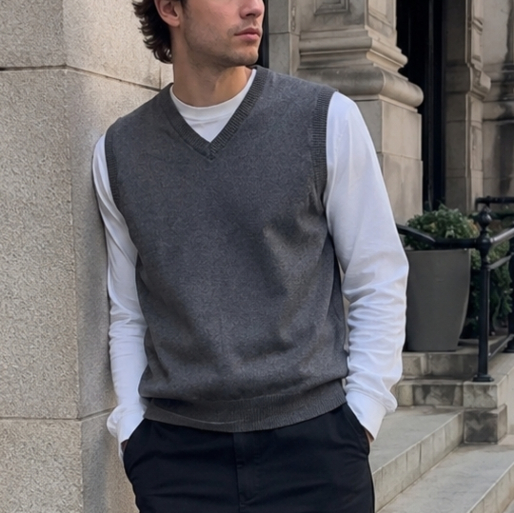 Haggar Gray Soft Knit Sweater Vest Men’s Medium V-Neck Classic Layering Vest